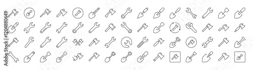 Brick Wall, Floor Plan, Building Thin Line Icon Set. Outline Signs for Graphic and Web Design, Apps, Adverts, Various Cards