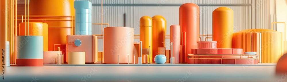 A vibrant, abstract landscape featuring colorful cylindrical shapes, evoking a modern artistic atmosphere. A vibrant, abstract landscape featuring colorful cylindrical shapes, evoking a modern artistic atmosphere.