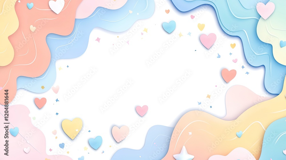Pastel doodle hearts frame digital art whimsical design soft colors Pastel doodle hearts frame digital art whimsical design soft colors
