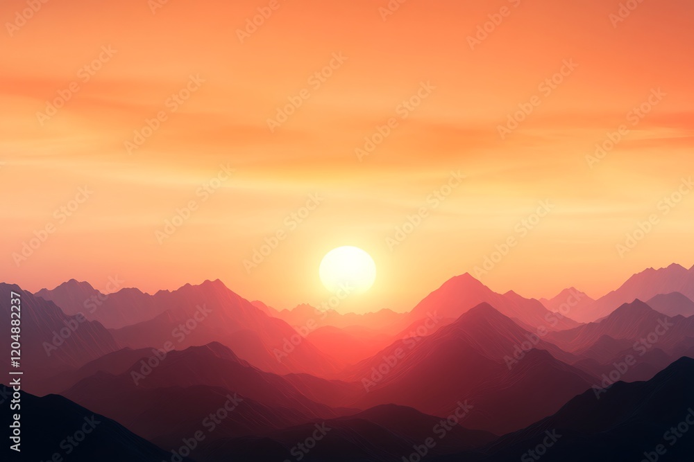 Sunset over mountain range, fiery sky, peaceful landscape, nature photography, ideal for travel brochures Sunset over mountain range, fiery sky, peaceful landscape, nature photography, ideal for travel brochures