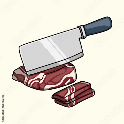 Cutting beef with a stainless steel butcher knife