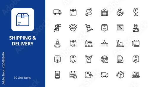 Shipping and delivery icon set with line style