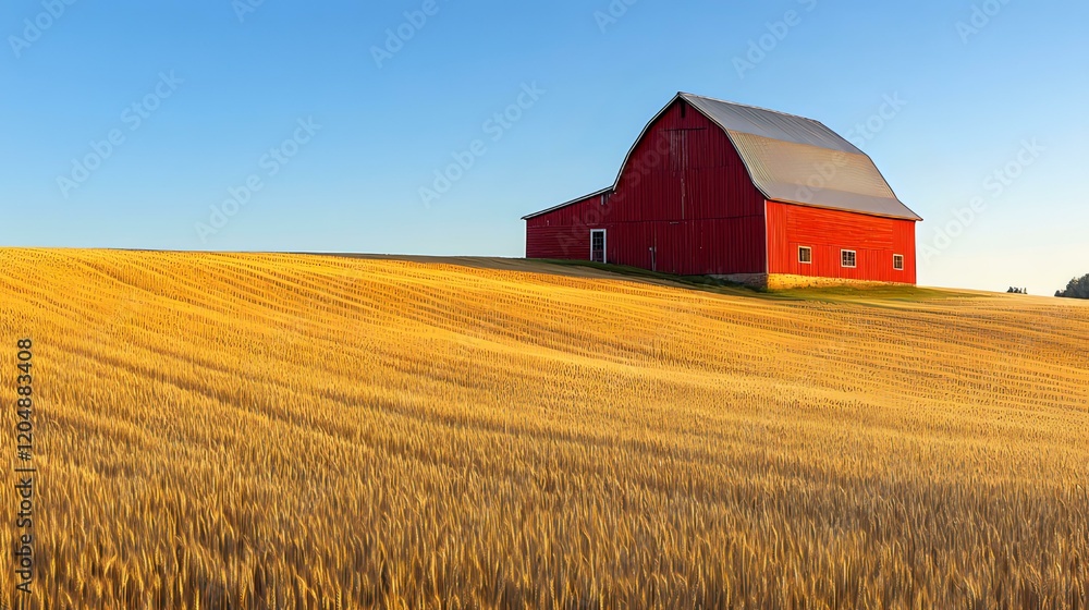 Obraz premium Red Barn on a Golden Field