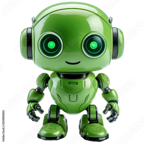 cute green ai robot with transparent background
