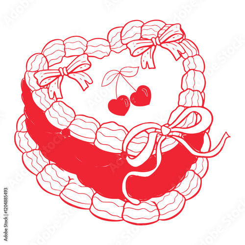 Coquette cake, Vintage Pink Cake Collection with Retro Decorations and Heart cake, pink coquette clipart, y2k clipart, pink ribbon, Pink Coquette Ribbon Clipart Gift bow valentines