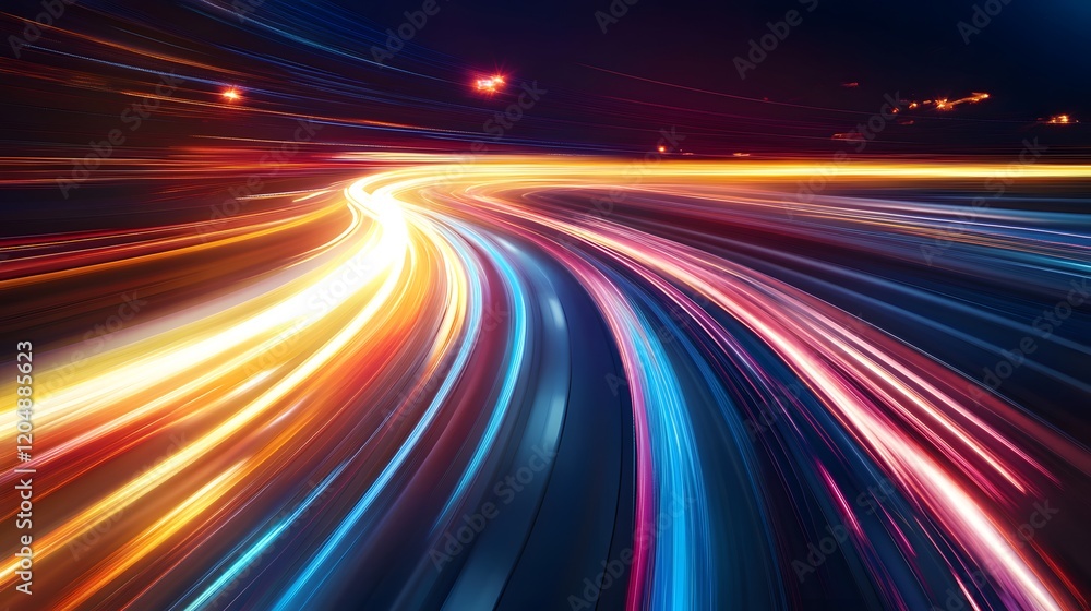 Obraz premium Dynamic light trails capture motion urban nightscape digital art vibrant colors abstract concept