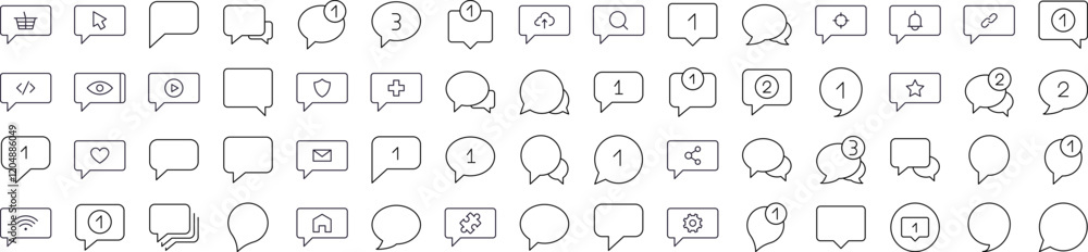 Set of Various Speech Bubbles Related Line Icons. Outline Signs for Graphic and Web Design, Apps, Adverts, Various Cards Set of Various Speech Bubbles Related Line Icons. Outline Signs for Graphic and Web Design, Apps, Adverts, Various Cards