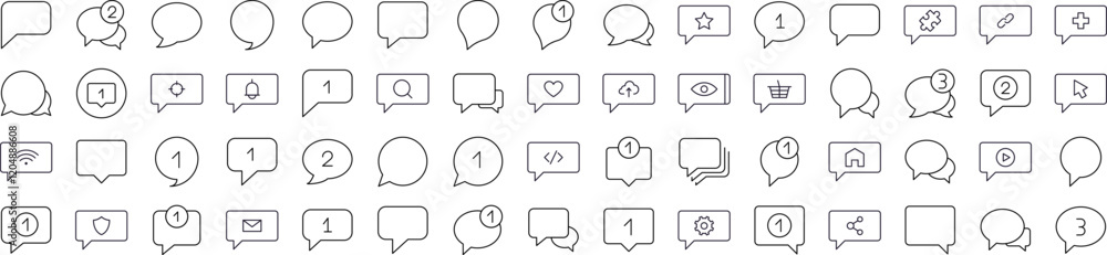 Various Speech Bubbles Thin Line Icon Set. Outline Signs for Graphic and Web Design, Apps, Adverts, Various Cards Various Speech Bubbles Thin Line Icon Set. Outline Signs for Graphic and Web Design, Apps, Adverts, Various Cards