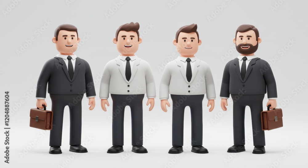 3D illustration a group of professional characters standing together confidently 3D illustration a group of professional characters standing together confidently