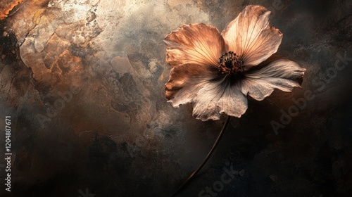 Elegant beige flower on dark textured background; design element
