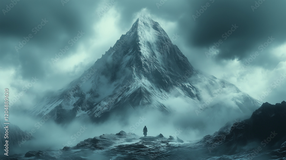 A snow-capped mountain rises from a sea of clouds A snow-capped mountain rises from a sea of clouds