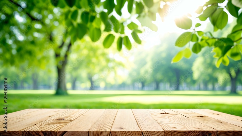 Empty wooden table with garden bokeh for a catering or food background with a country outdoor theme,Template mock up for display of product Empty wooden table with garden bokeh for a catering or food background with a country outdoor theme,Template mock up for display of product