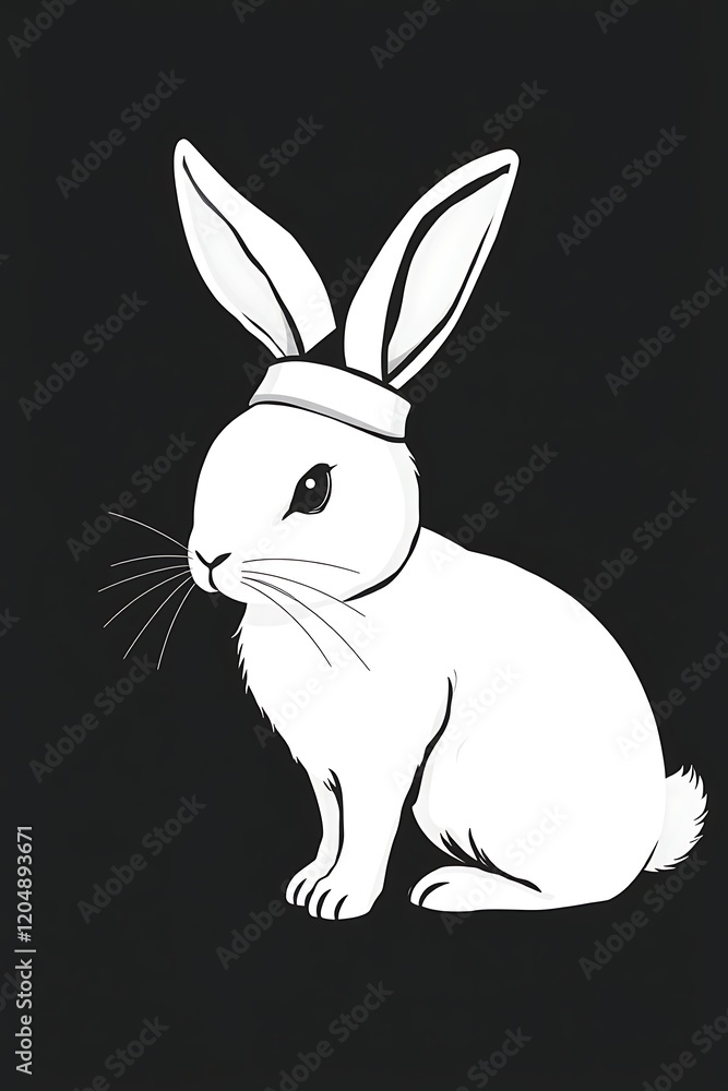 Fototapeta premium White rabbit wearing headband on black background.
