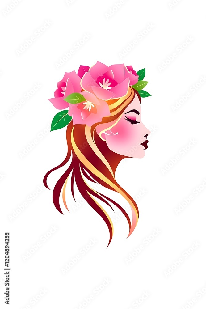Naklejka premium Woman profile with floral crown.
