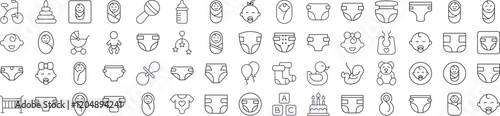 Set of Family, Baby, Diapers Related Line Icons. Outline Signs for Graphic and Web Design, Apps, Adverts, Various Cards