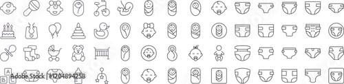 Collection of Family, Baby, Diapers Related Line Icons. Outline Signs for Graphic and Web Design, Apps, Adverts, Various Cards