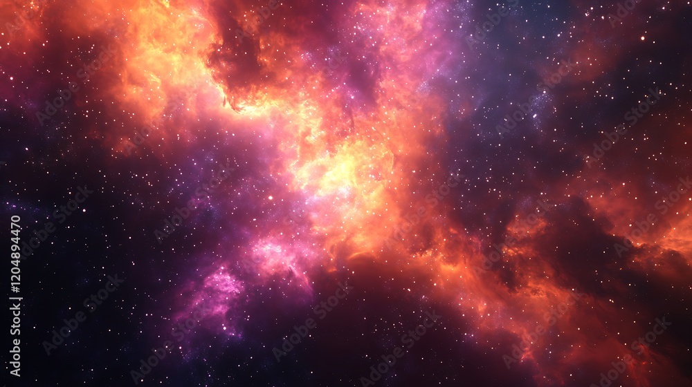 Fototapeta premium Cosmic Nebula with Red and Orange Clouds and Scattered Stars