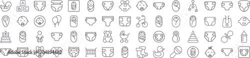 Family, Baby, Diapers Line Icon Bundle. Outline Signs for Graphic and Web Design, Apps, Adverts, Various Cards