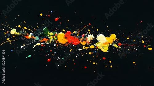 Colorful paint splatter art action studio abstract artwork dark environment close-up viewpoint creative expression photo