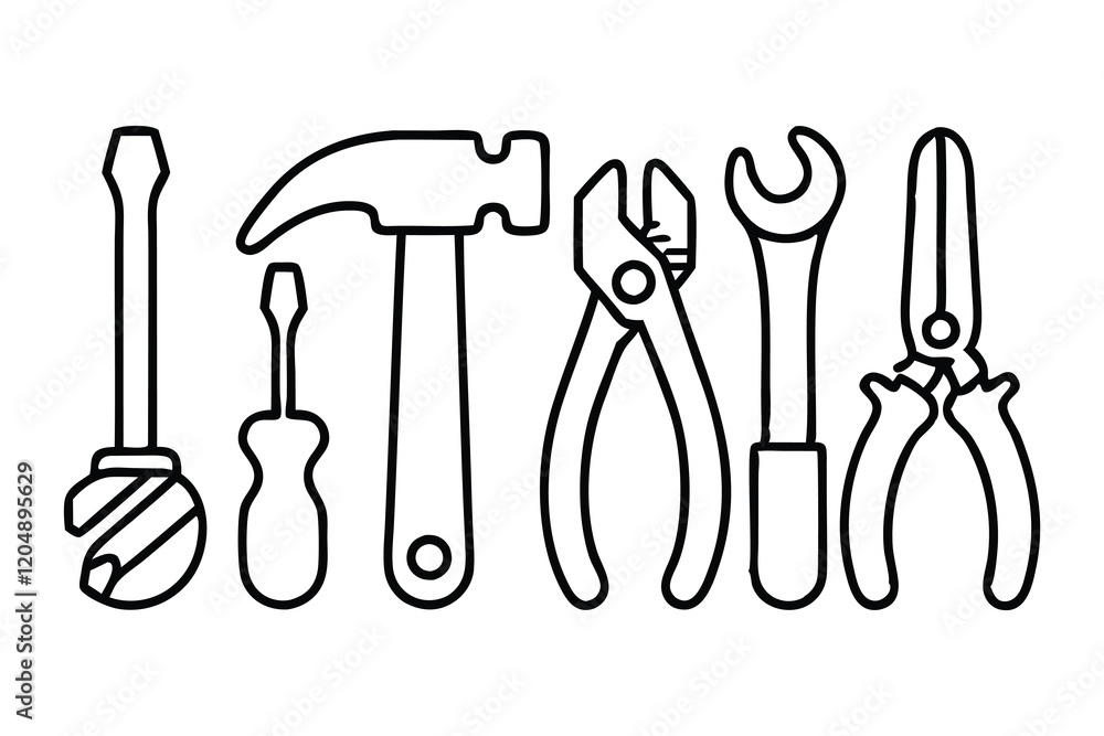 Repair and Construction Tools Hand Drawn Continuous Line art flat vector illustration Repair and Construction Tools Hand Drawn Continuous Line art flat vector illustration