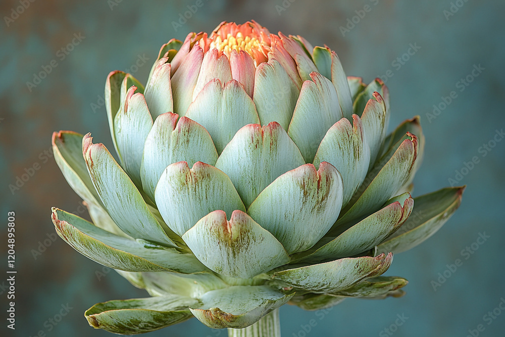A Single Artichoke Bud Unfurling Its Delicate Petals A Single Artichoke Bud Unfurling Its Delicate Petals