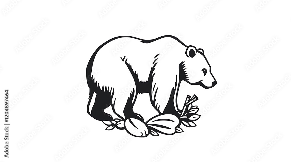Obraz premium Black and white illustration of a bear.