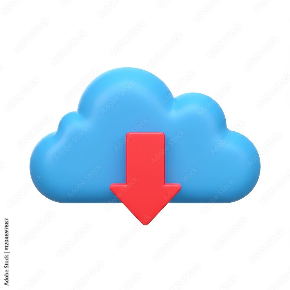 A 3D illustration of a blue cloud download isolated on a white background A 3D illustration of a blue cloud download isolated on a white background