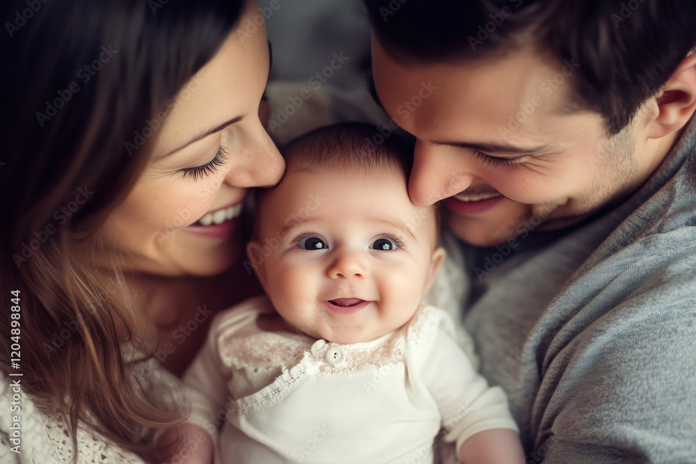 Happy Parents Smiling with a Miracle Baby, Capturing Joy of Parenthood, IVF Success, and Family Bonding in a Heartwarming Family Portrait Happy Parents Smiling with a Miracle Baby, Capturing Joy of Parenthood, IVF Success, and Family Bonding in a Heartwarming Family Portrait