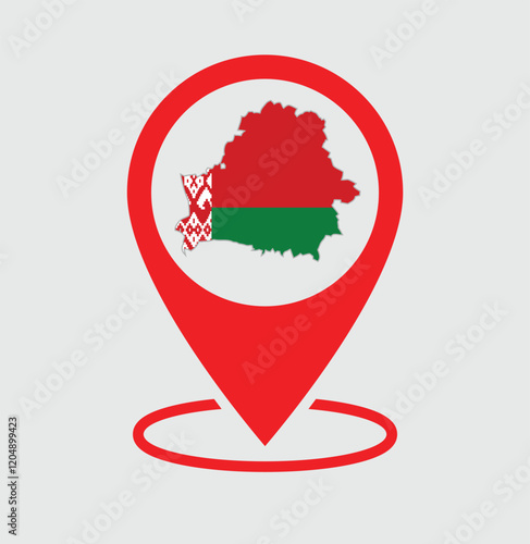 Belarus map with a red location map pin icon, featuring the map of Belarus in an isolated design. Perfect for business, travel, and location-based projects