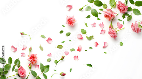 Wallpaper Mural Corner with Pink Roses and Green Leaves: Delicate and Charming Floral Display Adding a Natural Touch Torontodigital.ca