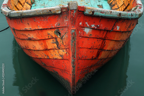 Weathered Wooden Boat Hull in Calm Water