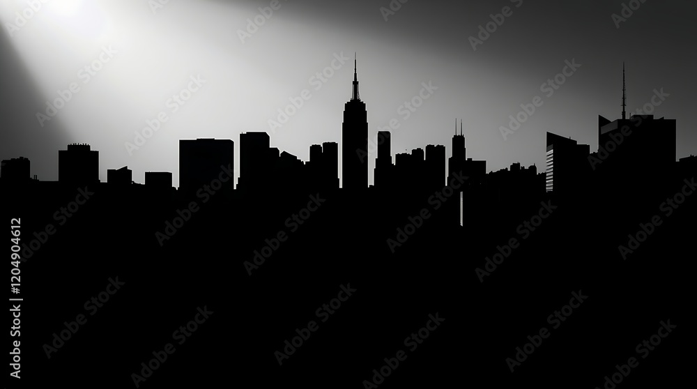 Fototapeta premium Dramatic black and white city skyline silhouette.
