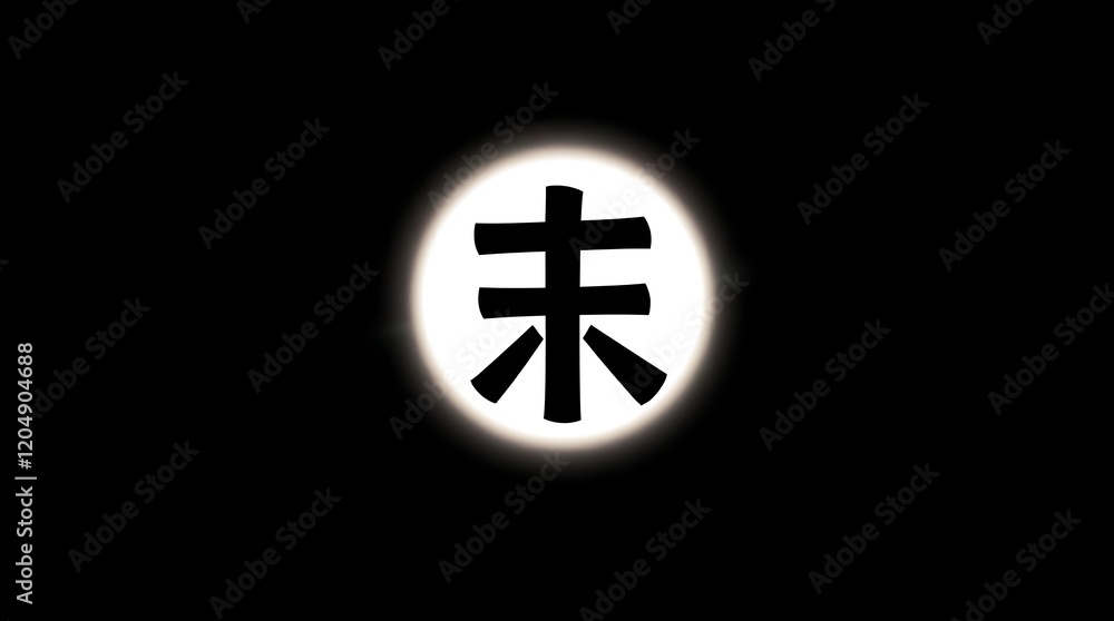 East Asian character in illuminated circle. East Asian character in illuminated circle.