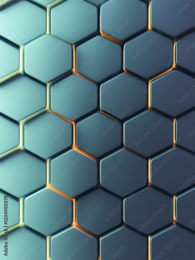 Abstract Teal Hexagon Pattern Shimmers with Warm Light. AI Generated Abstract Teal Hexagon Pattern Shimmers with Warm Light. AI Generated