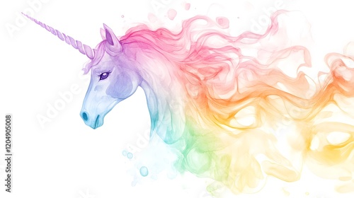 Rainbow Unicorn With Flowing Mane And Horn photo