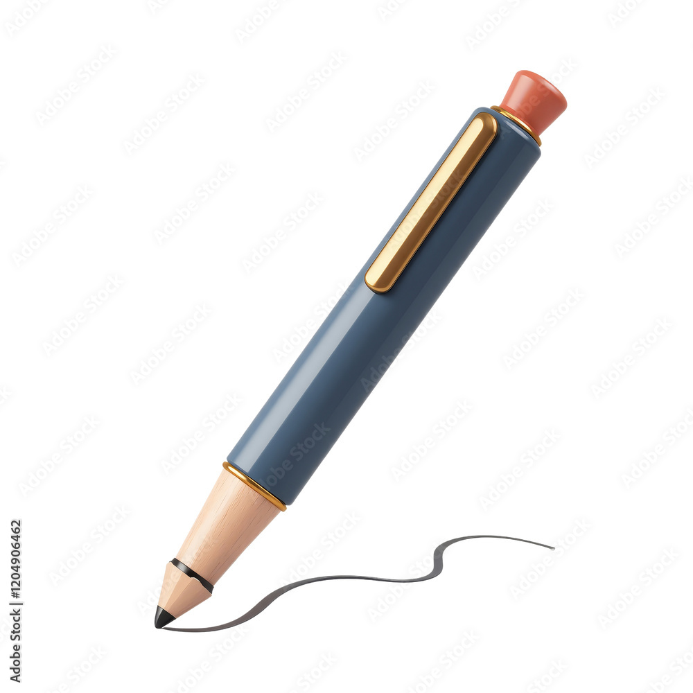 Slate Blue Pen Creating Wavy Line with Gold Band and Peach Top Slate Blue Pen Creating Wavy Line with Gold Band and Peach Top