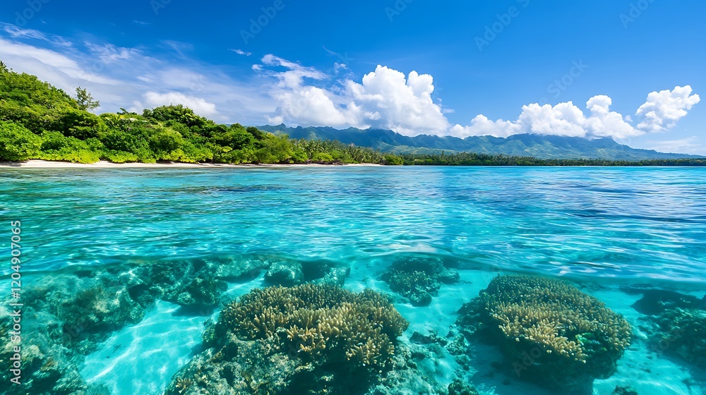 Fototapeta premium Tropical beach with crystal clear water and coral reef