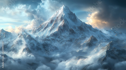 Wallpaper Mural A snowy mountain peak piercing through a cloud layer Torontodigital.ca