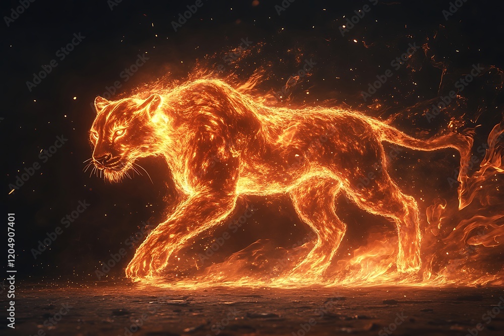 Fiery Big Cat Night Graphic Design Fiery Big Cat Night Graphic Design