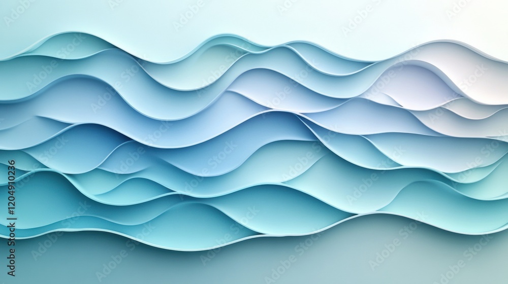 Fototapeta premium Layers of soft blue waves create a serene and calming visual effect in a minimalist design. Generative AI