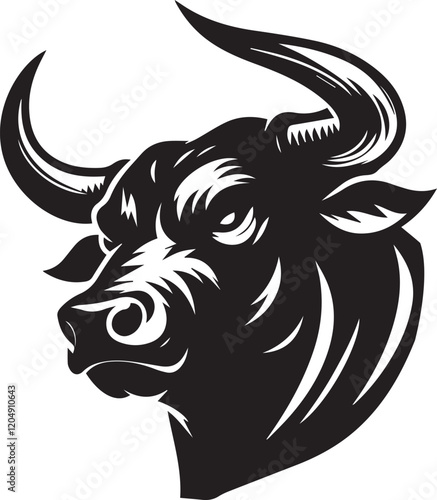 Wallpaper Mural Big Bull looking dangerous with big horn and angry strong bull vector black and white. Torontodigital.ca