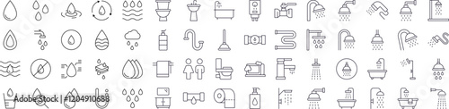 Water, Bathroom and Shower Outline Simple Linear Image Collection. Editable Stroke. Perfect for Web Sites, Books, Cards, Apps