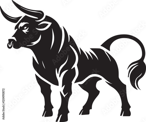 Big Bull looking dangerous with big horn and angry strong bull vector black and white.