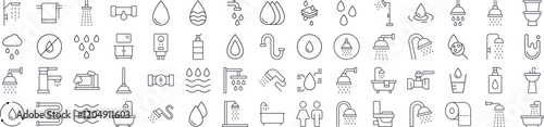 Water, Bathroom and Shower Related Icon Set. Editable Stroke. Perfect for Web Sites, Books, Cards, Apps