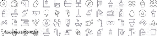 Water, Bathroom and Shower Related Line Icons for Web Sites, Books, Cards, Apps. Editable Stroke. Perfect for Web Sites, Books, Cards, Apps