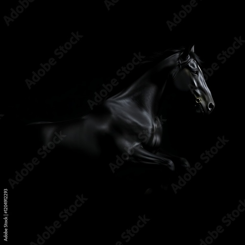 Majestic black horse running in darkness. photo