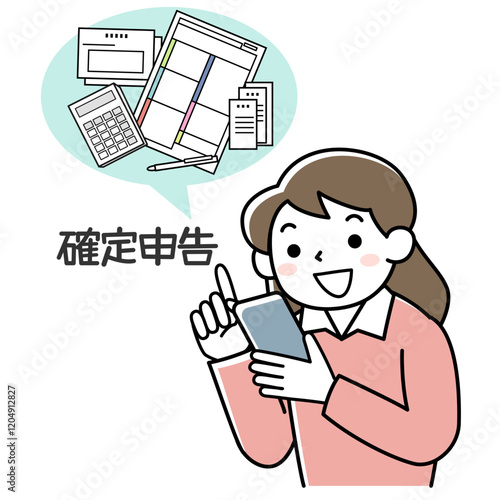 スマホで確定申告をする女性の上半身