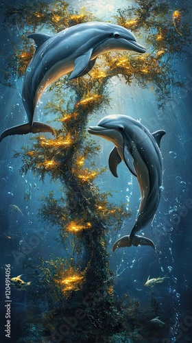 Wallpaper Mural Dolphins Gracefully Swim Near Underwater Luminous Tree Torontodigital.ca