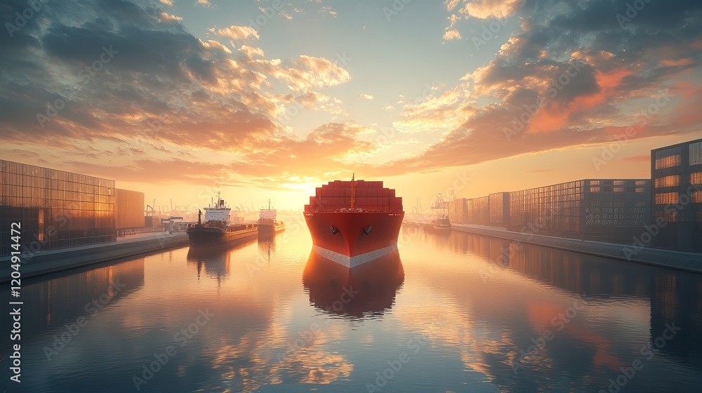 Majestic Ship Docked in Tranquil Harbor Surrounded by Lush Greenery and Clear Blue Sky Reflecting Calm Majestic Ship Docked in Tranquil Harbor Surrounded by Lush Greenery and Clear Blue Sky Reflecting Calm