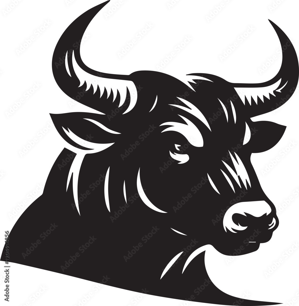 Fototapeta premium Big Bull looking dangerous with big horn and angry strong bull vector black and white.